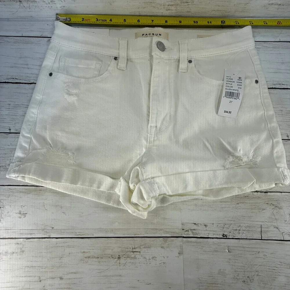 PacSun The‎ Shortie White Distressed Denim Jean Shorts Size 27 Ellen White NWT